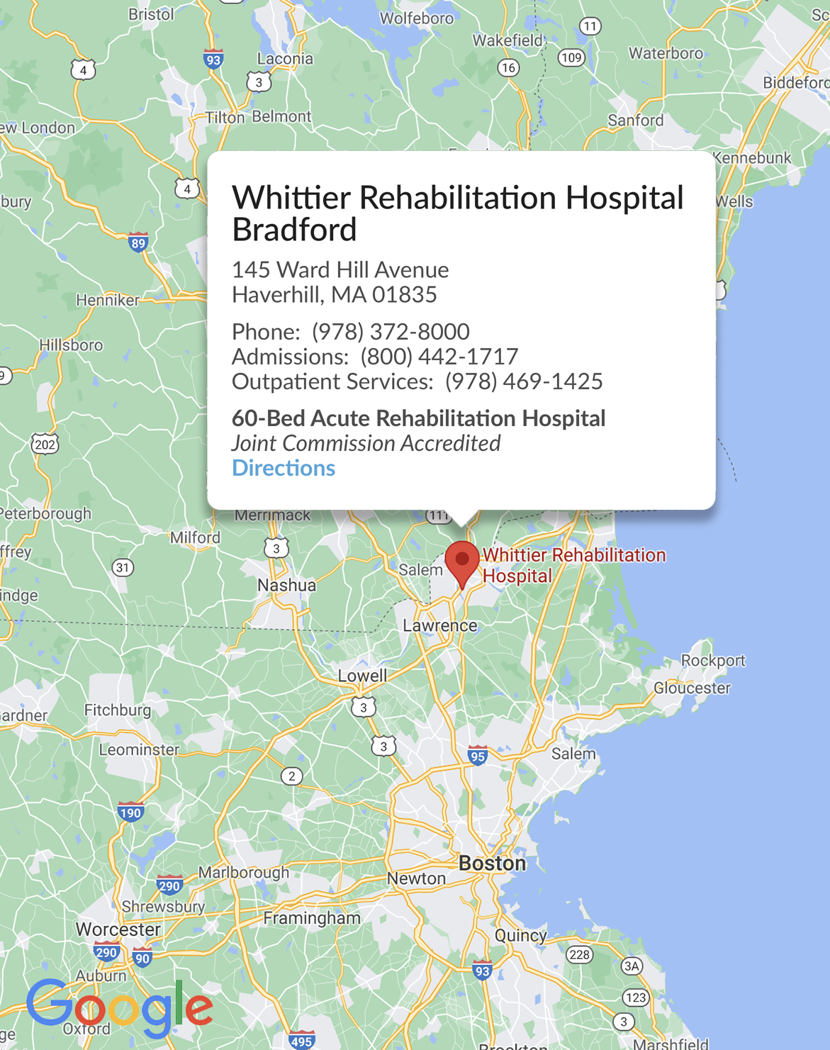 , Whittier Rehabilitation Hospital Bradford &#8211; Haverhill, MA